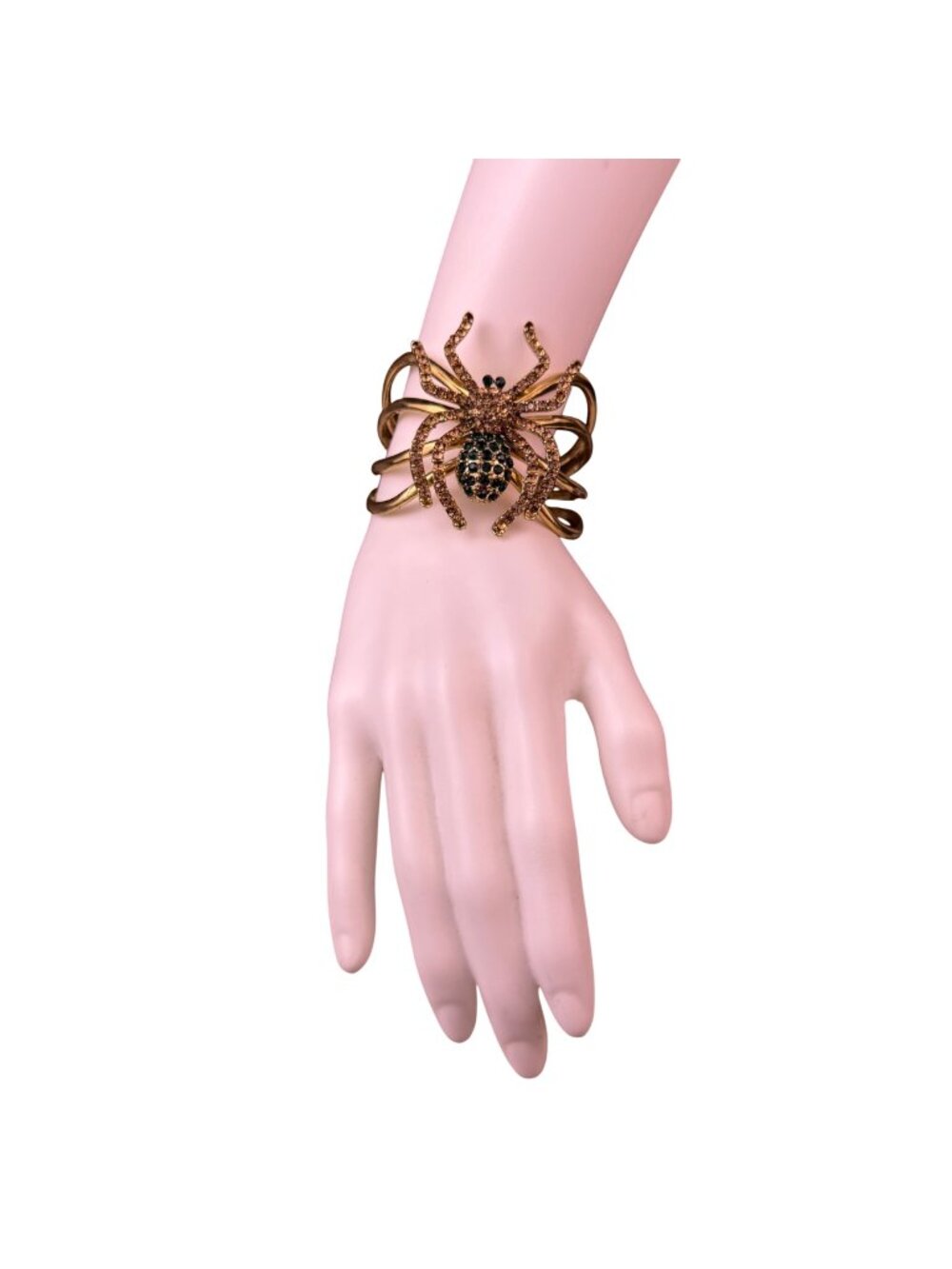 Gold Tone Womens Cuff Spider Bracelet With Green & Brown Crystals Adjustable